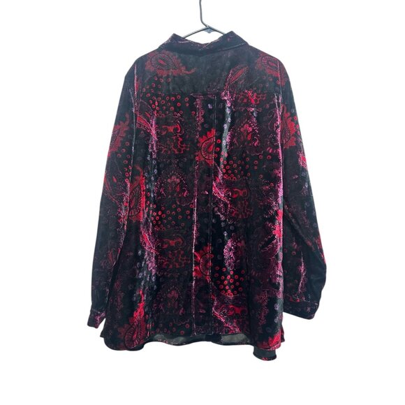 Paisley Velvet Button Down Tunic Top Women 1X Long Sleeves Dark Wimsigoth Grunge - Picture 2 of 14